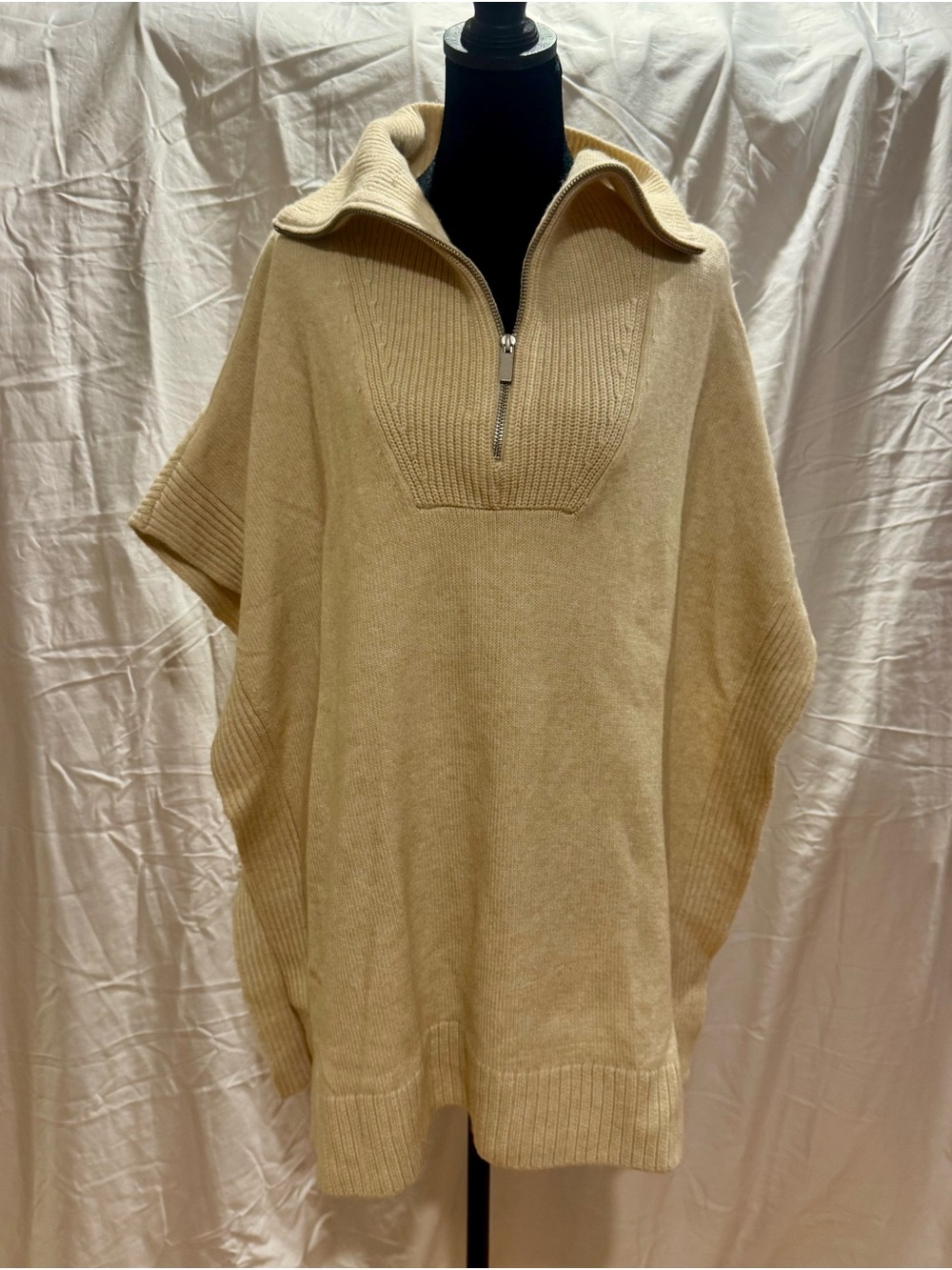 H&M Beige Zip-Up Knit Poncho Sweater